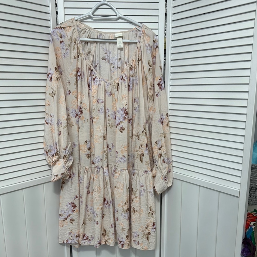 H&M Cream Floral Long Sleeve Dress